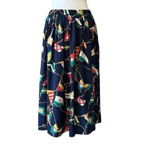 Vintage Alfred Dunner A-line Pull On Elastic Waist Skirt SZ 16 Navy Flag Print
